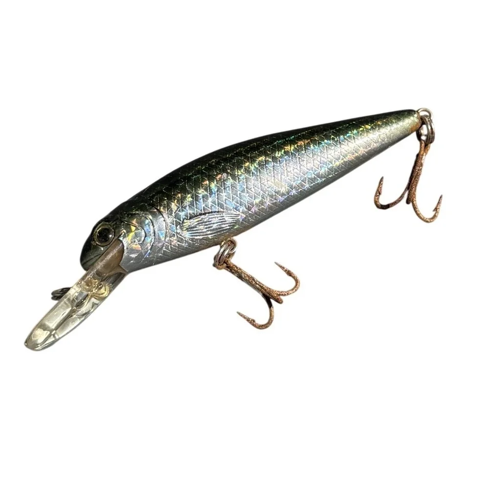 Vintage Holographic Minnow Crankbait Fishing Lure‎ Deep Diver Silver 4.5 Inch